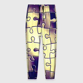 Мужские брюки 3D с принтом Пазлы в Кировске, 100% полиэстер | манжеты по низу, эластичный пояс регулируется шнурком, по бокам два кармана без застежек, внутренняя часть кармана из мелкой сетки | Тематика изображения на принте: желтый | мозаика | переливы