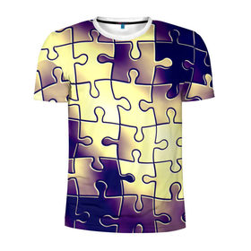 Мужская футболка 3D спортивная с принтом Пазлы в Кировске, 100% полиэстер с улучшенными характеристиками | приталенный силуэт, круглая горловина, широкие плечи, сужается к линии бедра | желтый | мозаика | переливы