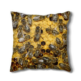 Подушка 3D с принтом Пчела в Кировске, наволочка – 100% полиэстер, наполнитель – холлофайбер (легкий наполнитель, не вызывает аллергию). | состоит из подушки и наволочки. Наволочка на молнии, легко снимается для стирки | лето | мед | насекомые | оса | природа | пчелы | шмель