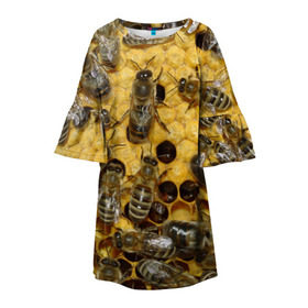 Детское платье 3D с принтом Пчела в Кировске, 100% полиэстер | прямой силуэт, чуть расширенный к низу. Круглая горловина, на рукавах — воланы | Тематика изображения на принте: лето | мед | насекомые | оса | природа | пчелы | шмель