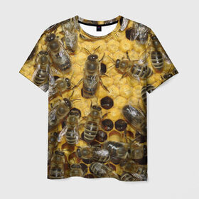 Мужская футболка 3D с принтом Пчела в Кировске, 100% полиэфир | прямой крой, круглый вырез горловины, длина до линии бедер | лето | мед | насекомые | оса | природа | пчелы | шмель