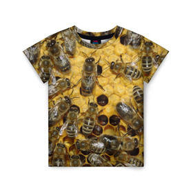 Детская футболка 3D с принтом Пчела в Кировске, 100% гипоаллергенный полиэфир | прямой крой, круглый вырез горловины, длина до линии бедер, чуть спущенное плечо, ткань немного тянется | лето | мед | насекомые | оса | природа | пчелы | шмель