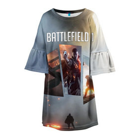 Детское платье 3D с принтом Battlefield 1 в Кировске, 100% полиэстер | прямой силуэт, чуть расширенный к низу. Круглая горловина, на рукавах — воланы | Тематика изображения на принте: battlefield | батла | батлфилд