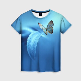 Женская футболка 3D с принтом Бабочка 2 в Кировске, 100% полиэфир ( синтетическое хлопкоподобное полотно) | прямой крой, круглый вырез горловины, длина до линии бедер | бабочки | прикольные картинки | природа | цветы