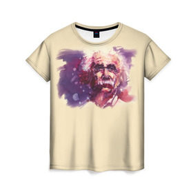 Женская футболка 3D с принтом Альберт Эйнштейн (Art) в Кировске, 100% полиэфир ( синтетическое хлопкоподобное полотно) | прямой крой, круглый вырез горловины, длина до линии бедер | акварель | живопись | прикол | студент | эйнштейн