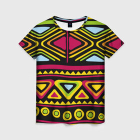Женская футболка 3D с принтом Африка в Кировске, 100% полиэфир ( синтетическое хлопкоподобное полотно) | прямой крой, круглый вырез горловины, длина до линии бедер | орнамент | цветной | этно