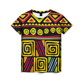 Женская футболка 3D с принтом Африка в Кировске, 100% полиэфир ( синтетическое хлопкоподобное полотно) | прямой крой, круглый вырез горловины, длина до линии бедер | орнамент | цветной | этно | яркий