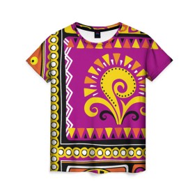 Женская футболка 3D с принтом Африка в Кировске, 100% полиэфир ( синтетическое хлопкоподобное полотно) | прямой крой, круглый вырез горловины, длина до линии бедер | орнамент | цветной | этнический | этно | яркий