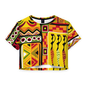 Женская футболка 3D укороченная с принтом Африка в Кировске, 100% полиэстер | круглая горловина, длина футболки до линии талии, рукава с отворотами | орнамент | этнический | этно | яркий