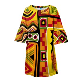 Детское платье 3D с принтом Африка в Кировске, 100% полиэстер | прямой силуэт, чуть расширенный к низу. Круглая горловина, на рукавах — воланы | Тематика изображения на принте: орнамент | этнический | этно | яркий