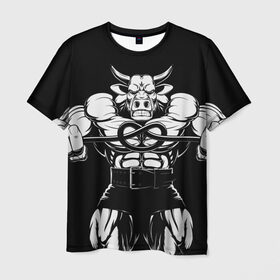 Мужская футболка 3D с принтом Strongman в Кировске, 100% полиэфир | прямой крой, круглый вырез горловины, длина до линии бедер | bodybuilding | gym | house | know | power | бодибилдинг | бык | культуризм | сила | спорт | фитнес