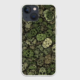 Чехол для iPhone 13 mini с принтом Камуфляж (Мексиканские черепа) в Кировске,  |  | sugar skull | мексика | паттерн | сахарный череп | скелет