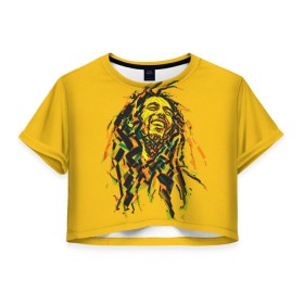 Женская футболка 3D укороченная с принтом Боб Марли в Кировске, 100% полиэстер | круглая горловина, длина футболки до линии талии, рукава с отворотами | bob | marley | боб | марли