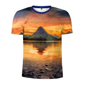 Мужская футболка 3D спортивная с принтом Гора в Кировске, 100% полиэстер с улучшенными характеристиками | приталенный силуэт, круглая горловина, широкие плечи, сужается к линии бедра | лес | небо | озеро | отражение | пейзаж | природа | солнце