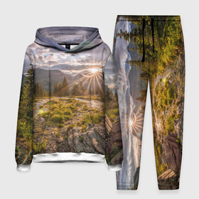 Мужской костюм 3D (с толстовкой) с принтом Восход в Кировске,  |  | горы | лес | небо | пейзаж | природа | солнце