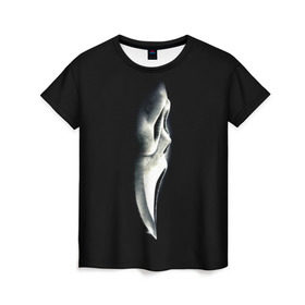 Женская футболка 3D с принтом Крик в Кировске, 100% полиэфир ( синтетическое хлопкоподобное полотно) | прямой крой, круглый вырез горловины, длина до линии бедер | scream | крик | маска | ужастик | ужасы