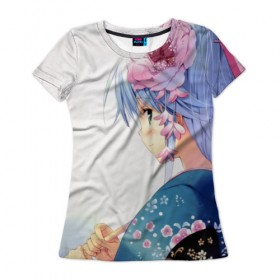 Женская футболка 3D с принтом Прекрасный ангел в Кировске, 100% полиэфир ( синтетическое хлопкоподобное полотно) | прямой крой, круглый вырез горловины, длина до линии бедер | девушка | зонт