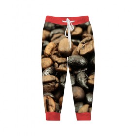 Детские брюки 3D с принтом зерна кофе в Кировске, 100% полиэстер | манжеты по низу, эластичный пояс регулируется шнурком, по бокам два кармана без застежек, внутренняя часть кармана из мелкой сетки | зерна | кофе