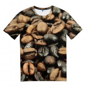 Мужская футболка 3D с принтом зерна кофе в Кировске, 100% полиэфир | прямой крой, круглый вырез горловины, длина до линии бедер | зерна | кофе
