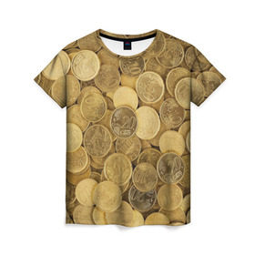 Женская футболка 3D с принтом монетки в Кировске, 100% полиэфир ( синтетическое хлопкоподобное полотно) | прямой крой, круглый вырез горловины, длина до линии бедер | деньги | евро | копейки | мелочёвка | мелочь | монеты