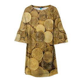 Детское платье 3D с принтом монетки в Кировске, 100% полиэстер | прямой силуэт, чуть расширенный к низу. Круглая горловина, на рукавах — воланы | Тематика изображения на принте: деньги | евро | копейки | мелочёвка | мелочь | монеты
