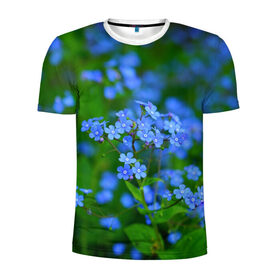 Мужская футболка 3D спортивная с принтом синие цветочки в Кировске, 100% полиэстер с улучшенными характеристиками | приталенный силуэт, круглая горловина, широкие плечи, сужается к линии бедра | 