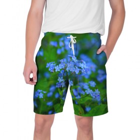 Мужские шорты 3D с принтом синие цветочки в Кировске,  полиэстер 100% | прямой крой, два кармана без застежек по бокам. Мягкая трикотажная резинка на поясе, внутри которой широкие завязки. Длина чуть выше колен | 