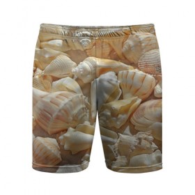 Мужские шорты 3D спортивные с принтом ракушки на песке в Кировске,  |  | лето | море | песок | пляж | ракушки
