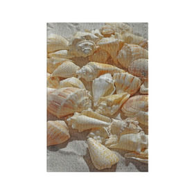 Обложка для паспорта матовая кожа с принтом ракушки на песке в Кировске, натуральная матовая кожа | размер 19,3 х 13,7 см; прозрачные пластиковые крепления | Тематика изображения на принте: лето | море | песок | пляж | ракушки