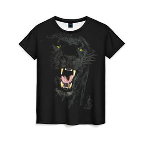 Женская футболка 3D с принтом Чёрная пантера в Кировске, 100% полиэфир ( синтетическое хлопкоподобное полотно) | прямой крой, круглый вырез горловины, длина до линии бедер | кошка | оскал | пантера | прикольные картинки
