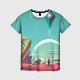 Женская футболка 3D с принтом No Man`s Sky в Кировске, 100% полиэфир ( синтетическое хлопкоподобное полотно) | прямой крой, круглый вырез горловины, длина до линии бедер | 