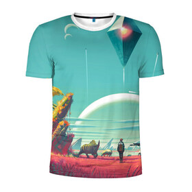 Мужская футболка 3D спортивная с принтом No Man`s Sky в Кировске, 100% полиэстер с улучшенными характеристиками | приталенный силуэт, круглая горловина, широкие плечи, сужается к линии бедра | 