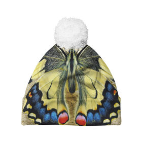 Шапка 3D c помпоном с принтом бабочка в Кировске, 100% полиэстер | универсальный размер, печать по всей поверхности изделия | бабочка | мотылек | насекомые