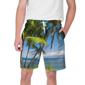 Мужские шорты 3D с принтом Пальмы в Кировске,  полиэстер 100% | прямой крой, два кармана без застежек по бокам. Мягкая трикотажная резинка на поясе, внутри которой широкие завязки. Длина чуть выше колен | море | отдых | отпуск | пальмы | пляж | солнце | туризм