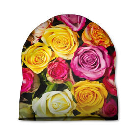 Шапка 3D с принтом Розы в Кировске, 100% полиэстер | универсальный размер, печать по всей поверхности изделия | букет | растения | розы | цветы