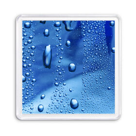 Магнит 55*55 с принтом Капли воды на стекле в Кировске, Пластик | Размер: 65*65 мм; Размер печати: 55*55 мм | вода | капли | крупные | мелкие | синий | стекло