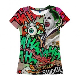 Женская футболка 3D с принтом Отряд самоубийц в Кировске, 100% полиэфир ( синтетическое хлопкоподобное полотно) | прямой крой, круглый вырез горловины, длина до линии бедер | suicide squad | джокер