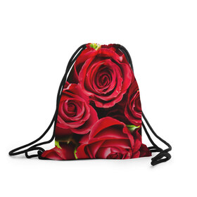 Рюкзак-мешок 3D с принтом Розы в Кировске, 100% полиэстер | плотность ткани — 200 г/м2, размер — 35 х 45 см; лямки — толстые шнурки, застежка на шнуровке, без карманов и подкладки | Тематика изображения на принте: красный | лепестки | прикольные картинки | розы | цветочки | цветы