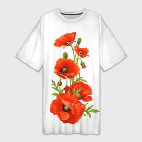 Платье-футболка 3D с принтом Маки в Кировске,  |  | field | flowers | poppies | poppy | red | wild | красные | мак | маки | поле | полевые | цветы