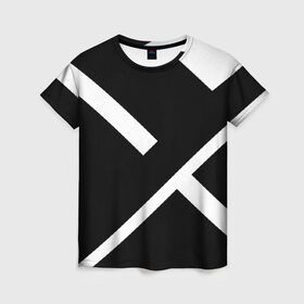 Женская футболка 3D с принтом Black and White в Кировске, 100% полиэфир ( синтетическое хлопкоподобное полотно) | прямой крой, круглый вырез горловины, длина до линии бедер | белый | геометрия | полосы | черный
