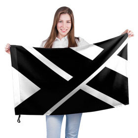 Флаг 3D с принтом Black and White в Кировске, 100% полиэстер | плотность ткани — 95 г/м2, размер — 67 х 109 см. Принт наносится с одной стороны | белый | геометрия | полосы | черный