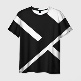Мужская футболка 3D с принтом Black and White в Кировске, 100% полиэфир | прямой крой, круглый вырез горловины, длина до линии бедер | белый | геометрия | полосы | черный