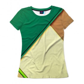 Женская футболка 3D с принтом Material color в Кировске, 100% полиэфир ( синтетическое хлопкоподобное полотно) | прямой крой, круглый вырез горловины, длина до линии бедер | желтый | зеленый | полосы