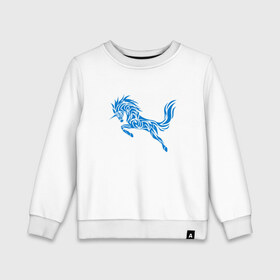 Детский свитшот хлопок с принтом Blue unicorn в Кировске, 100% хлопок | круглый вырез горловины, эластичные манжеты, пояс и воротник | вектор | грива | единорог | животное | конь | прыгающий | рог | синий | скачущий | существо | тату