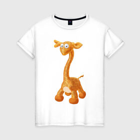 Женская футболка хлопок с принтом Луша жираф в Кировске, 100% хлопок | прямой крой, круглый вырез горловины, длина до линии бедер, слегка спущенное плечо | Тематика изображения на принте: арт | животные | жираф | игрушки
