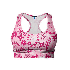 Женский спортивный топ 3D с принтом Розовые цветы в Кировске, 82% полиэстер, 18% спандекс Ткань безопасна для здоровья, позволяет коже дышать, не мнется и не растягивается |  | арт | розовый | цветы