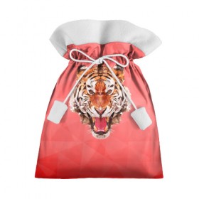 Подарочный 3D мешок с принтом Полигональный Тигр в Кировске, 100% полиэстер | Размер: 29*39 см | красный | полигоны | тигр