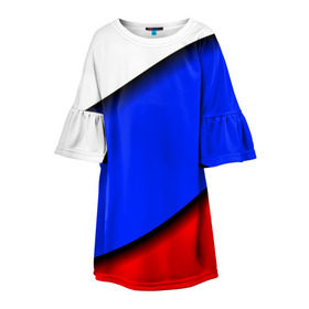 Детское платье 3D с принтом Российский флаг в Кировске, 100% полиэстер | прямой силуэт, чуть расширенный к низу. Круглая горловина, на рукавах — воланы | Тематика изображения на принте: косой | наклонный | триколор