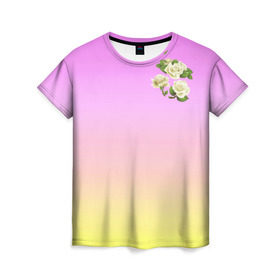 Женская футболка 3D с принтом Розочки в Кировске, 100% полиэфир ( синтетическое хлопкоподобное полотно) | прямой крой, круглый вырез горловины, длина до линии бедер | белая | белый | роза | розы | цветы