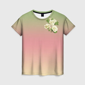Женская футболка 3D с принтом Розочки в Кировске, 100% полиэфир ( синтетическое хлопкоподобное полотно) | прямой крой, круглый вырез горловины, длина до линии бедер | 